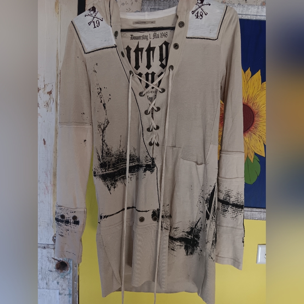 SALVAGE NWOT Lace-Up Front "Death Or Glory" Hooded Dress. M - Picture 2 of 7